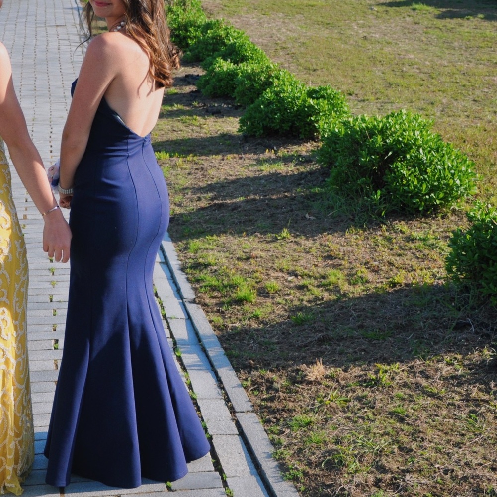 Strapless navy mermaid prom dress
